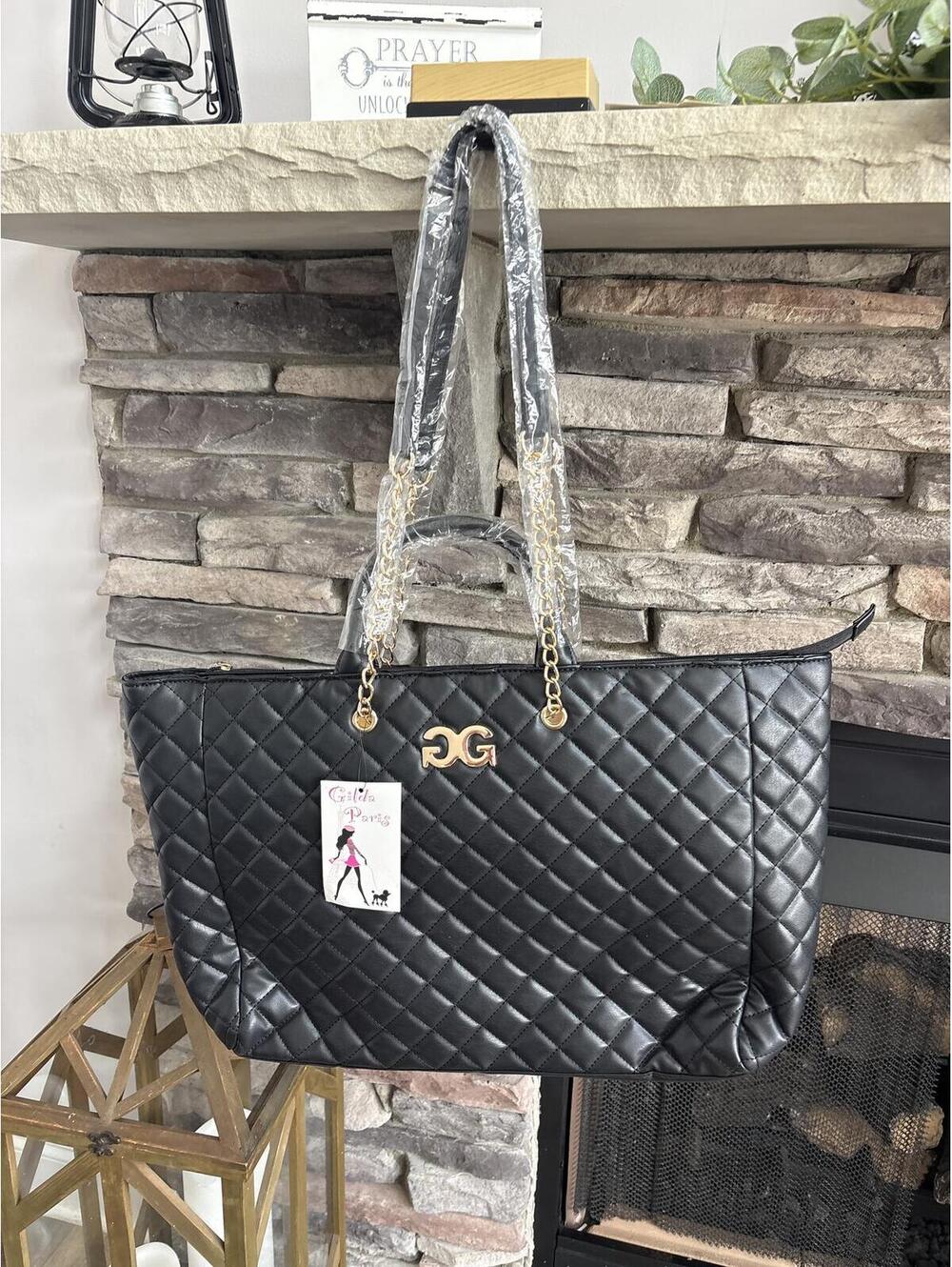 New GG Gilda Paris Quilted Large Black Tote Bag Travel Womens Ladies